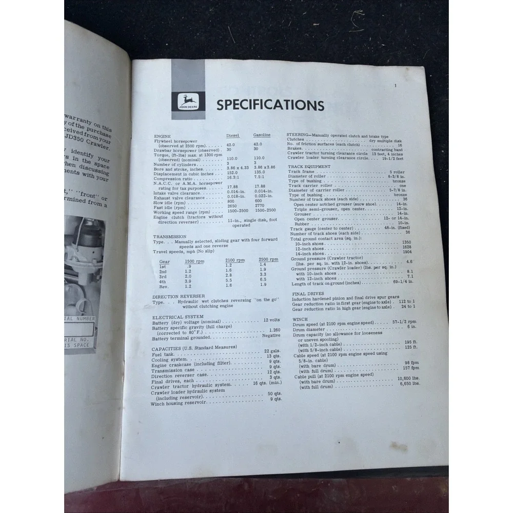 John Deere JD350 Crawlers Operators Manual OM-T32423 Issue H9